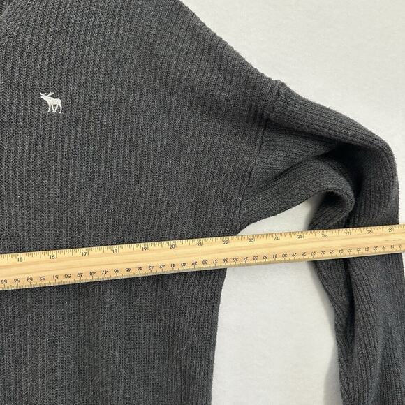 Abercrombie & Fitch Sweater Women L Gray Ribbed Knit Moose Logo Cropped Boxy - Picture 5 of 9